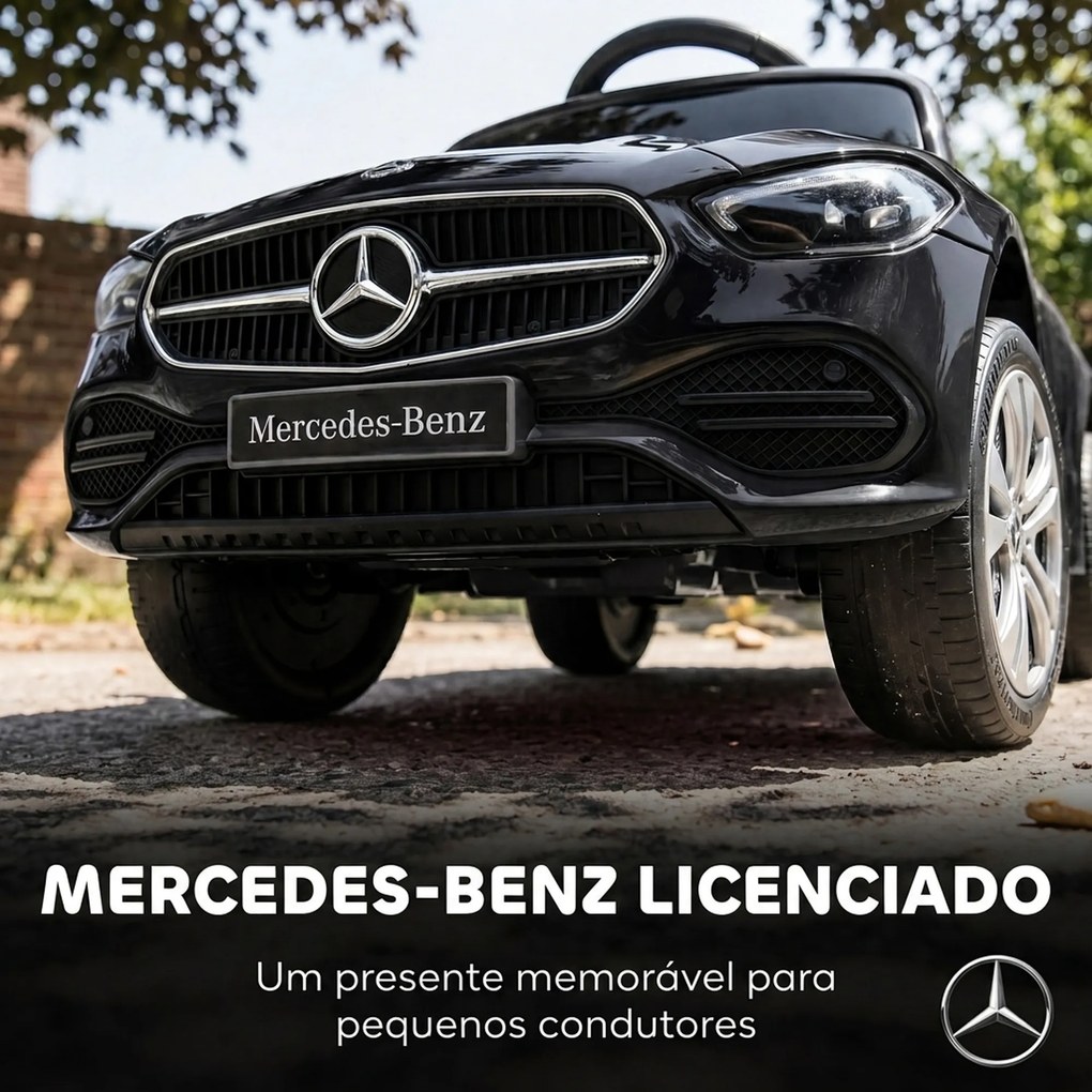 Carro Andador para Bebé 3 em 1 Mercedes-Benz com Barra de Empurrar, Capota, Laterais de Segurança e Música, 12-36 Meses, Preto