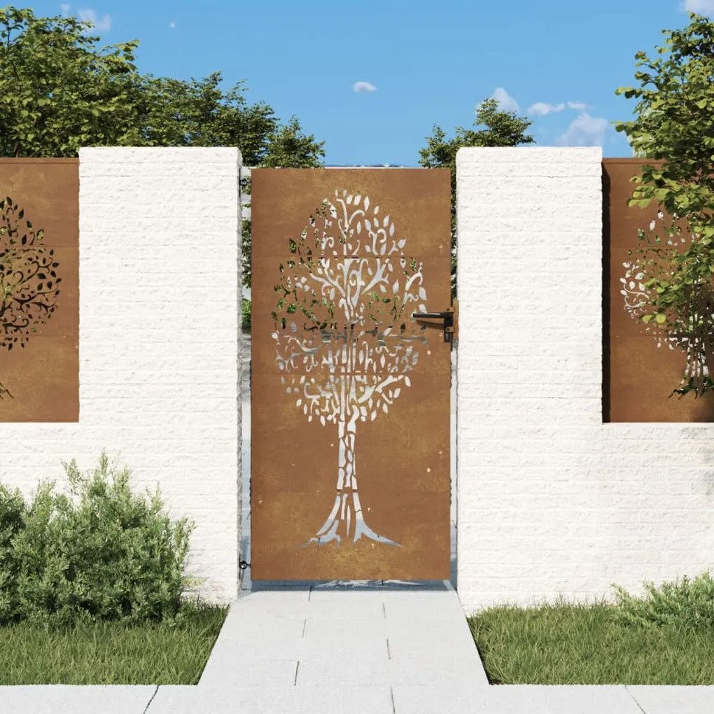 Portão de jardim 85x200 cm aço corten design árvore