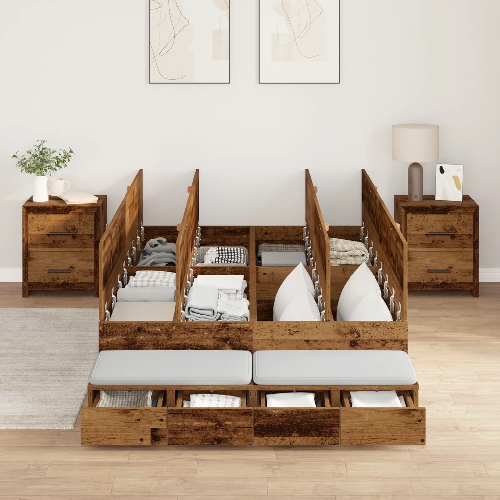 vidaXL Estrado de Cama Madeira Velha 120x200 cm