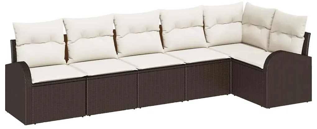 Conjunto de Sofás de Jardim de 6 Peças com Almofadas Castanho em Ratta