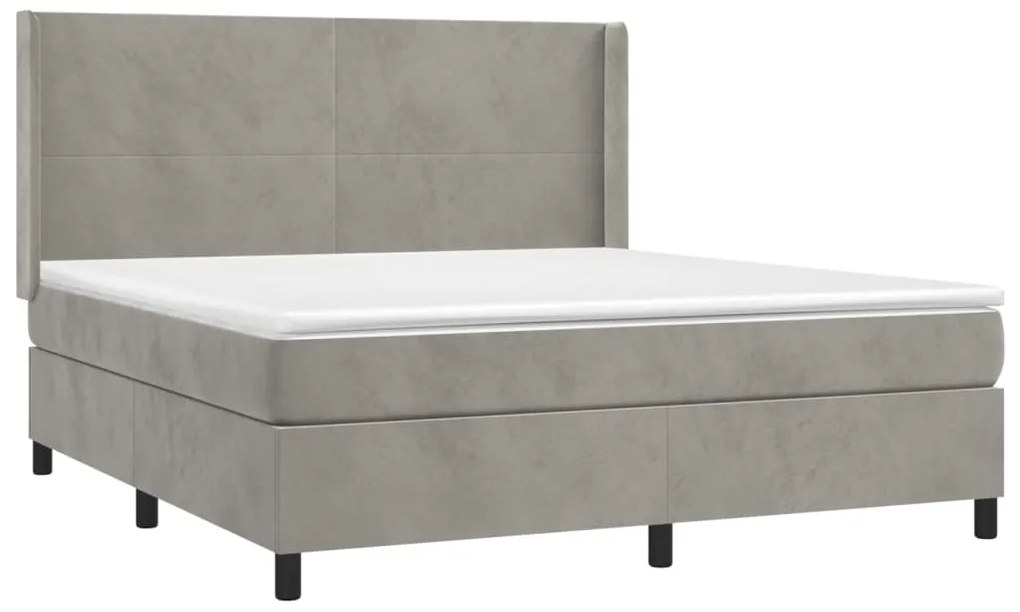 Cama box spring c/ colchão/LED 180x200 cm veludo cinzento-claro