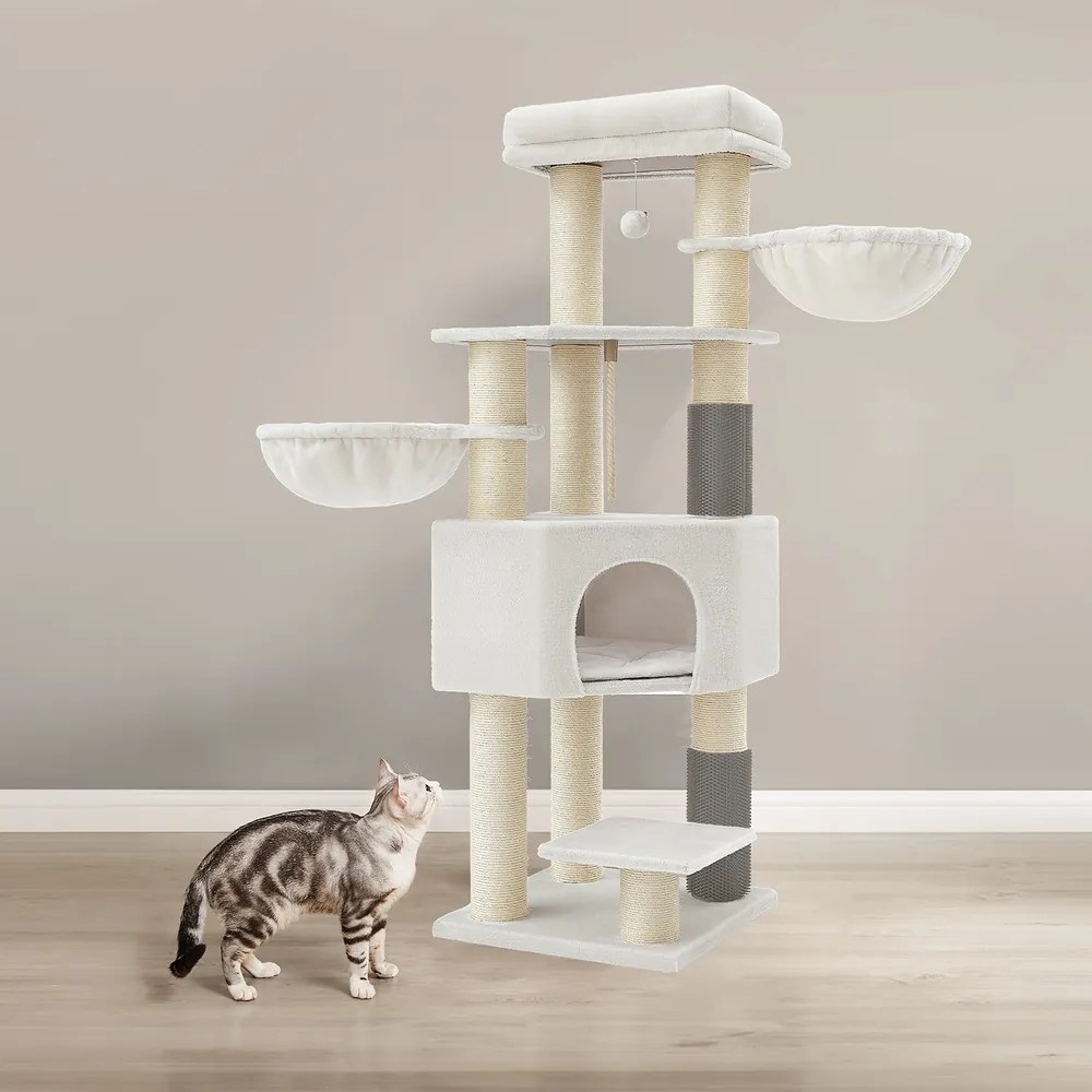 Arranhador para gatos com plataformas 50 x 50 x 160 cm branco creme-bege
