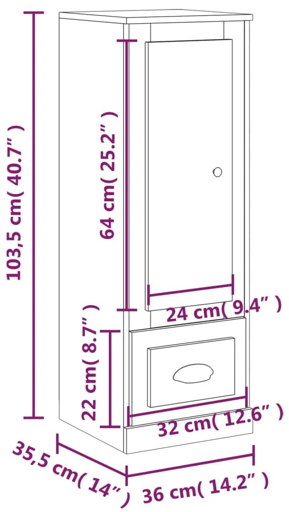 Aparador alto 36x35,5x103,5 cm deriv. madeira branco brilhante