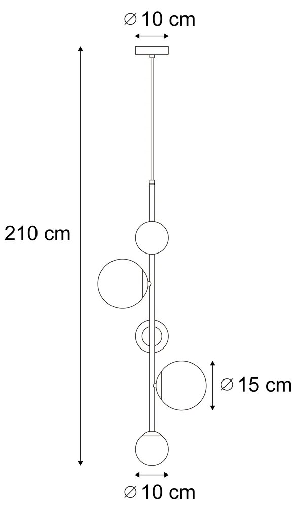 Candeeiro suspenso de design preto com vidro fosco 5 luzes - Vertical Design