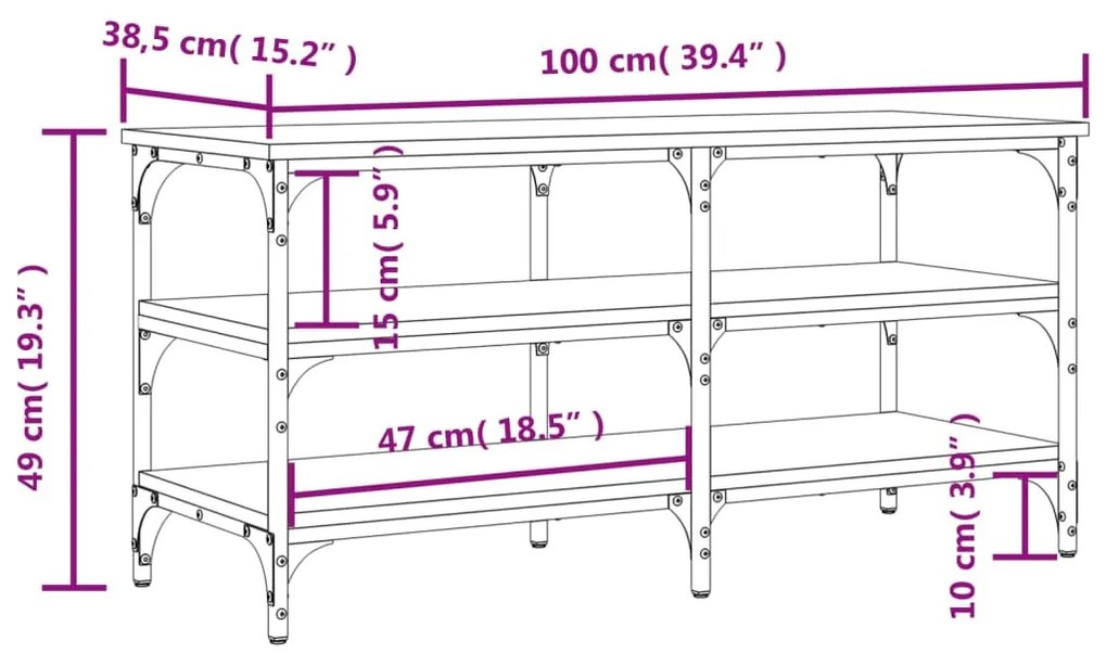 Banco sapateira 100x38,5x49 cm deriv. madeira carvalho castanho