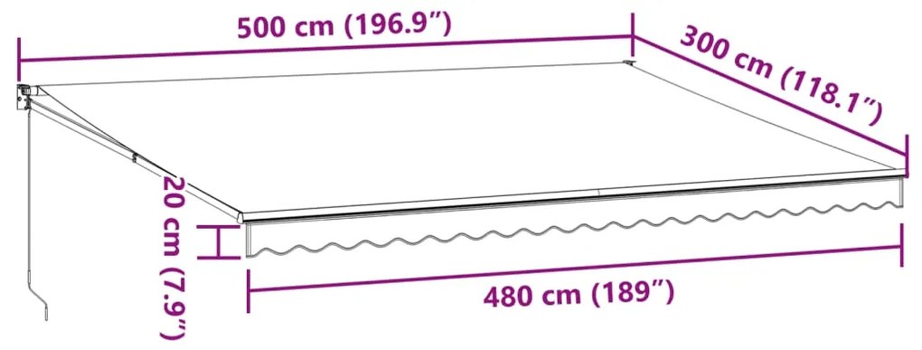 Toldo retrátil manual 500x300 cm castanho