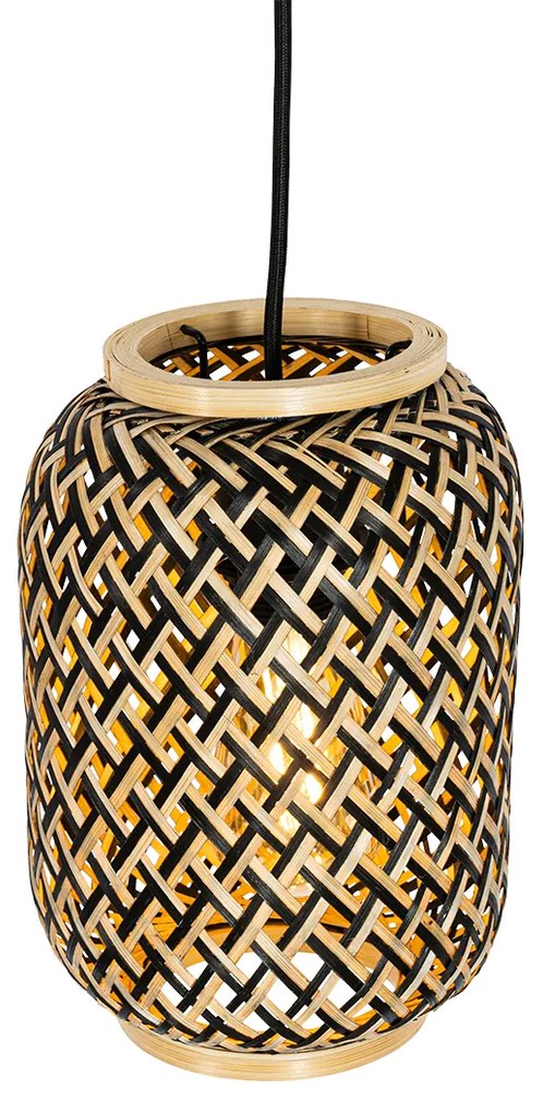 Candeeiro de suspensão oriental em bambu com preto 3 luzes - Yvonne