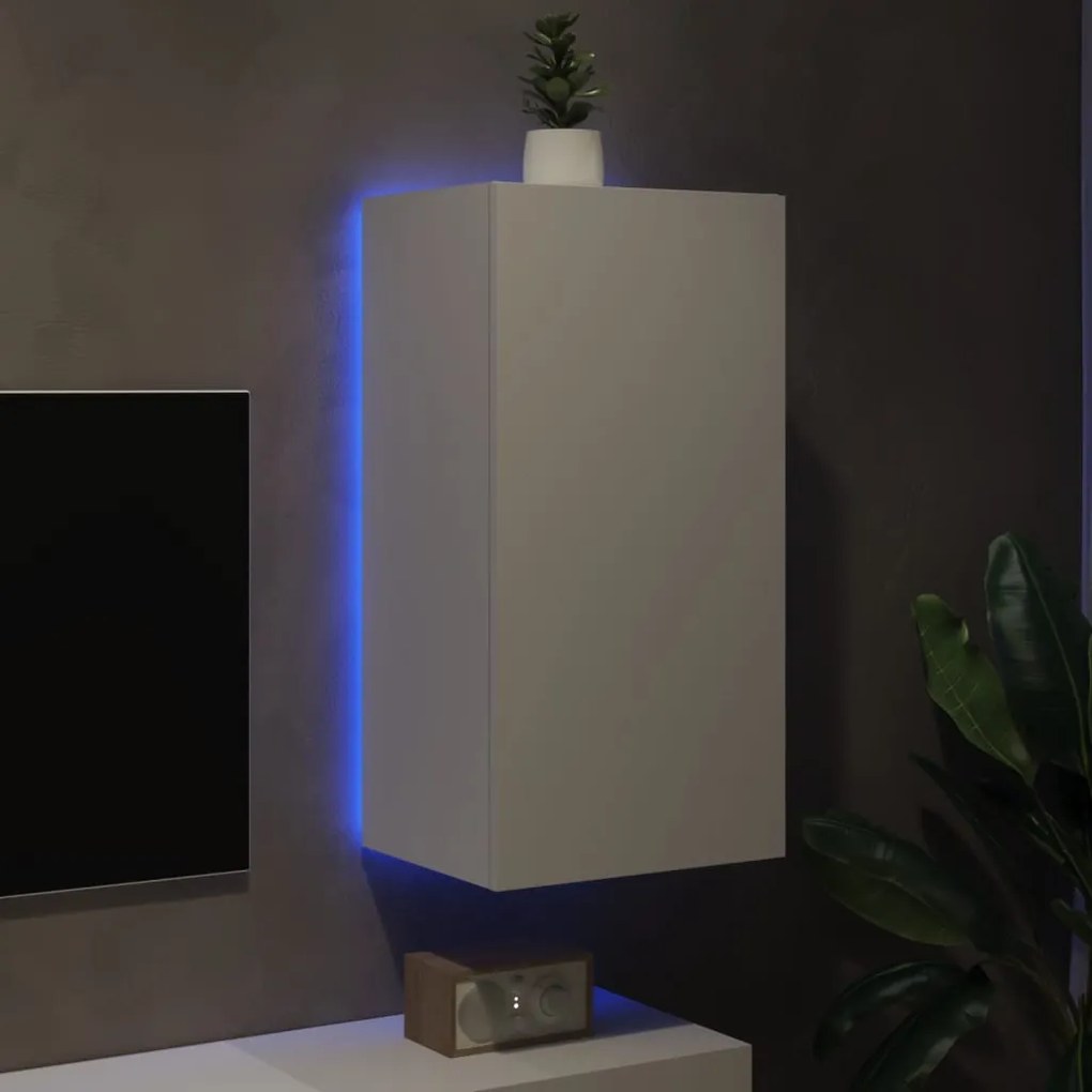 Móvel de parede para TV com luzes LED 40,5x35x80 cm branco