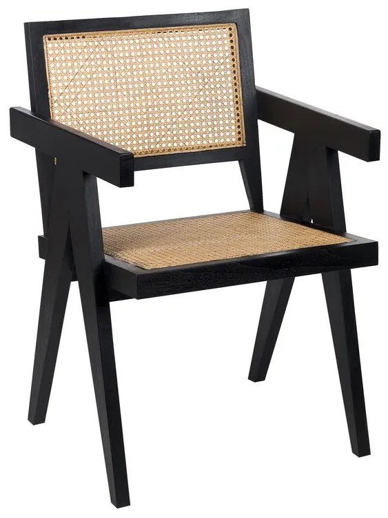 Cadeira de jantar em madeira mogno preta e rattan claro WESTBROOK Beliani