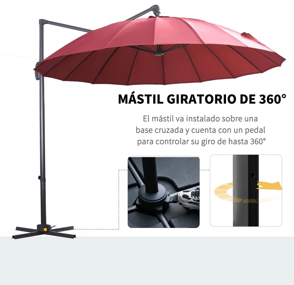 Outsunny Chapéu de Sol Excêntrico Ø300 cm com Manivela Mastro Giratóri