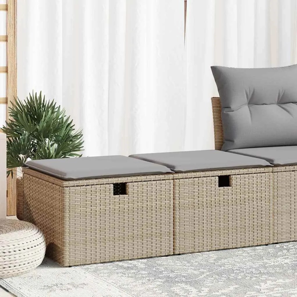 2 pcs conj. sofás p/ jardim c/ almofadões vime PE/acácia bege