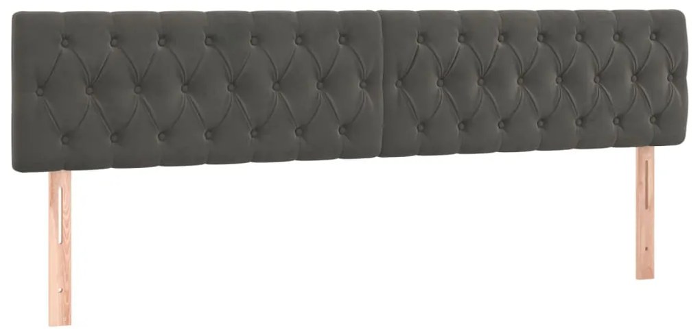 Cabeceira de cama c/luzes LED veludo 200x7x78/88cm cinza-escuro