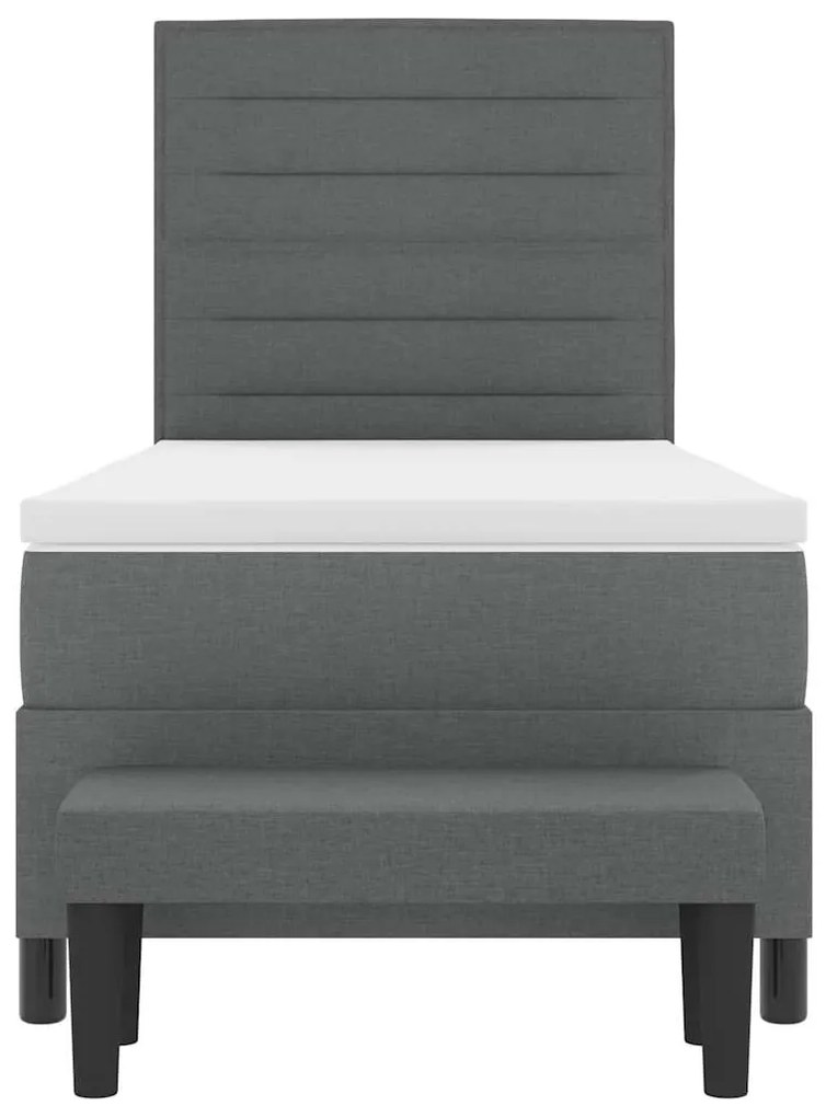 Cama Box Spring com Colchão e Banco Cinza Escuro 90x200 cm Tecido