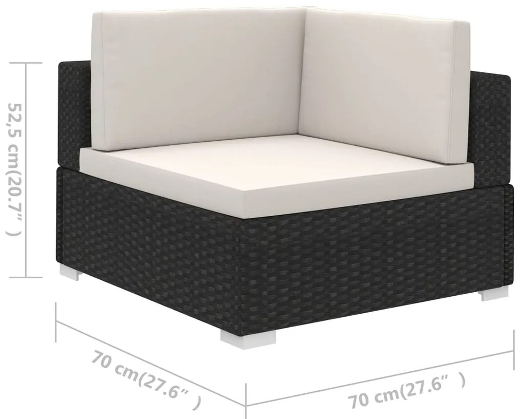 6 pcs conjunto lounge de jardim c/ almofadões vime PE preto