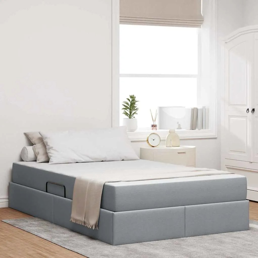 vidaXL Cama com arrumação e colchão Cinzento-claro 120 x 200 cm