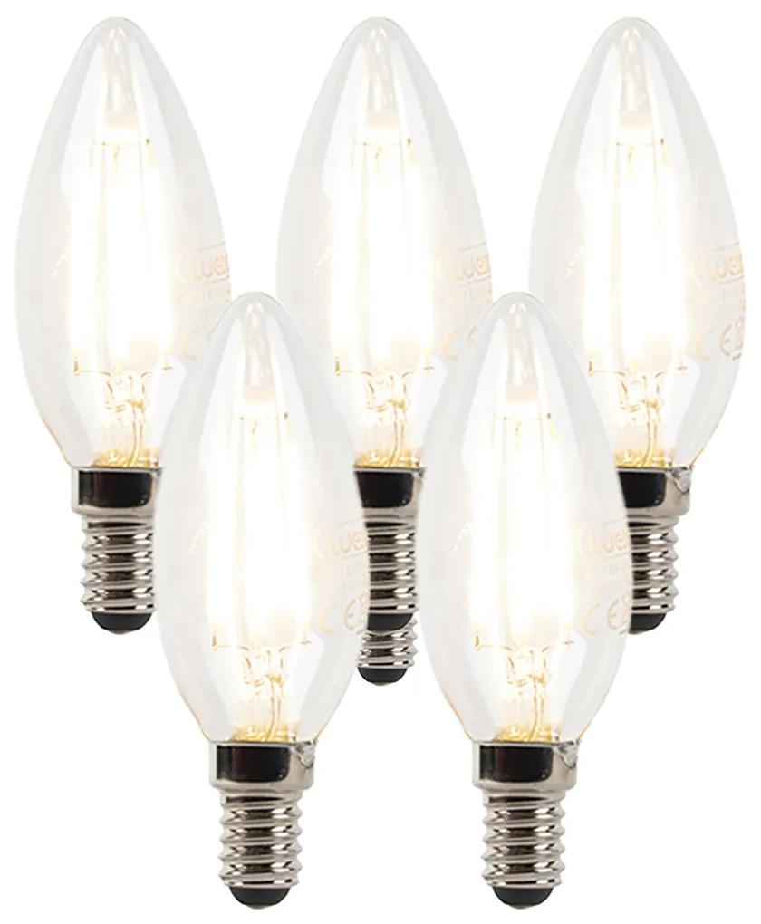 Conjunto de 5 lâmpadas LED tipo vela E14 reguláveis B35 transparentes 3W 250 lm 2700K