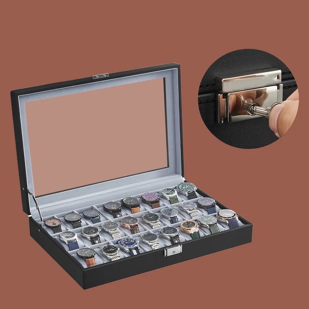 Caixa grande para 24 relógios 43,5 x 29,5 x 8,5 cm Preta