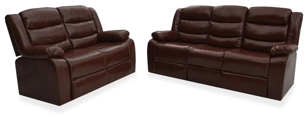 3055336 vidaXL 2 pcs conjunto de sofás reclináveis couro artificial castanho