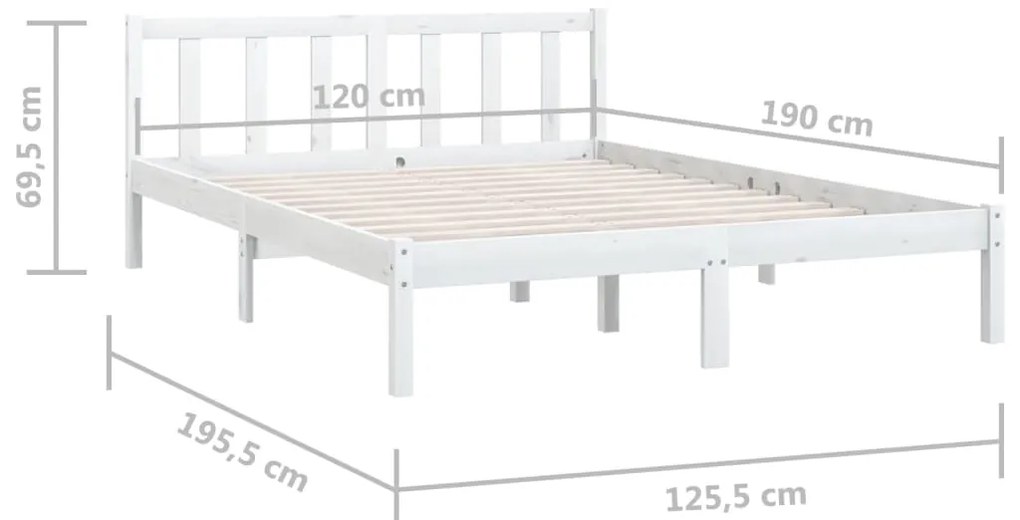 Estrutura de cama pequena casal 120x190 cm pinho maciço branco