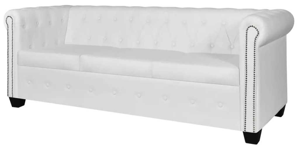 Sofá Chesterfield de 3 lugares em couro artificial branco