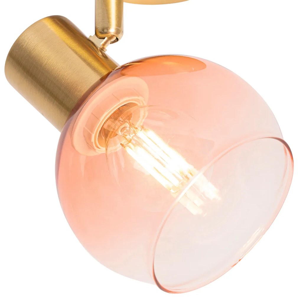 Projetores Art Deco Dourado com Vidro Rosa - Vidro Art Deco