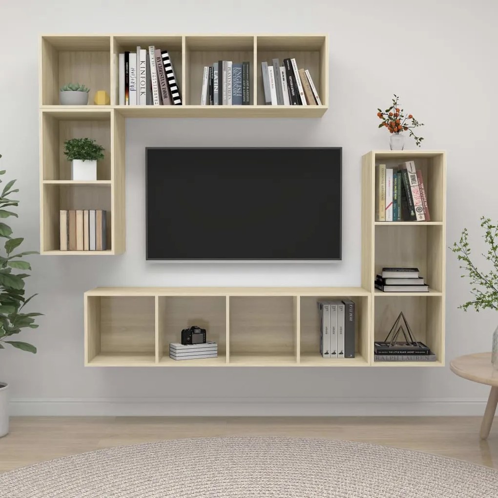 vidaXL Conjunto móveis de TV 4 pcs madeira processada carvalho sonoma