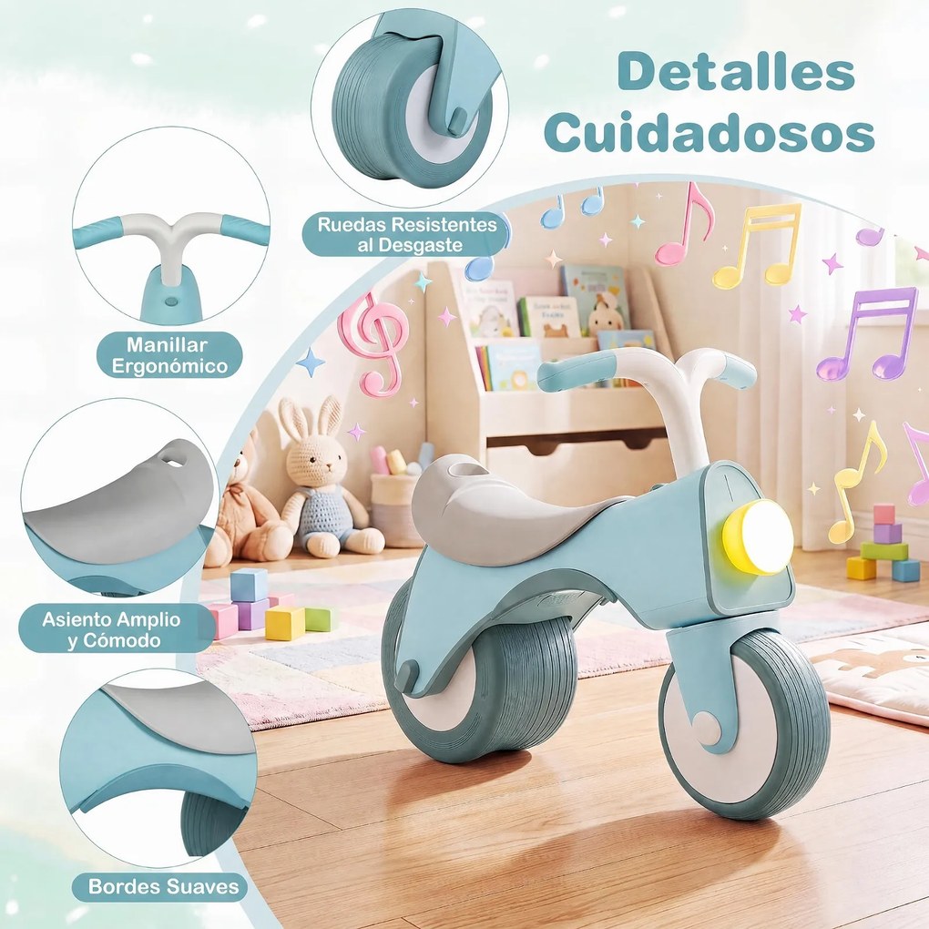 Bicicleta de Equilíbrio Infantil, 54 x 29 x 45 cm, Com Música e Luzes, Azul