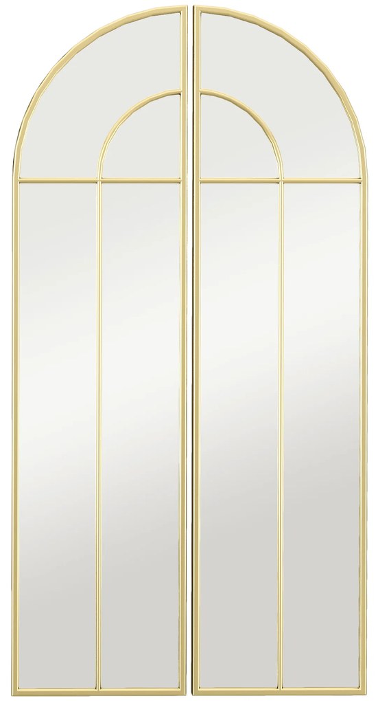 HOMCOM Espelho Decorativo de Parede com 2 Peças 30x120 cm Espelho em Forma de Arco e Estrutura de Metal para Entrada Dourado