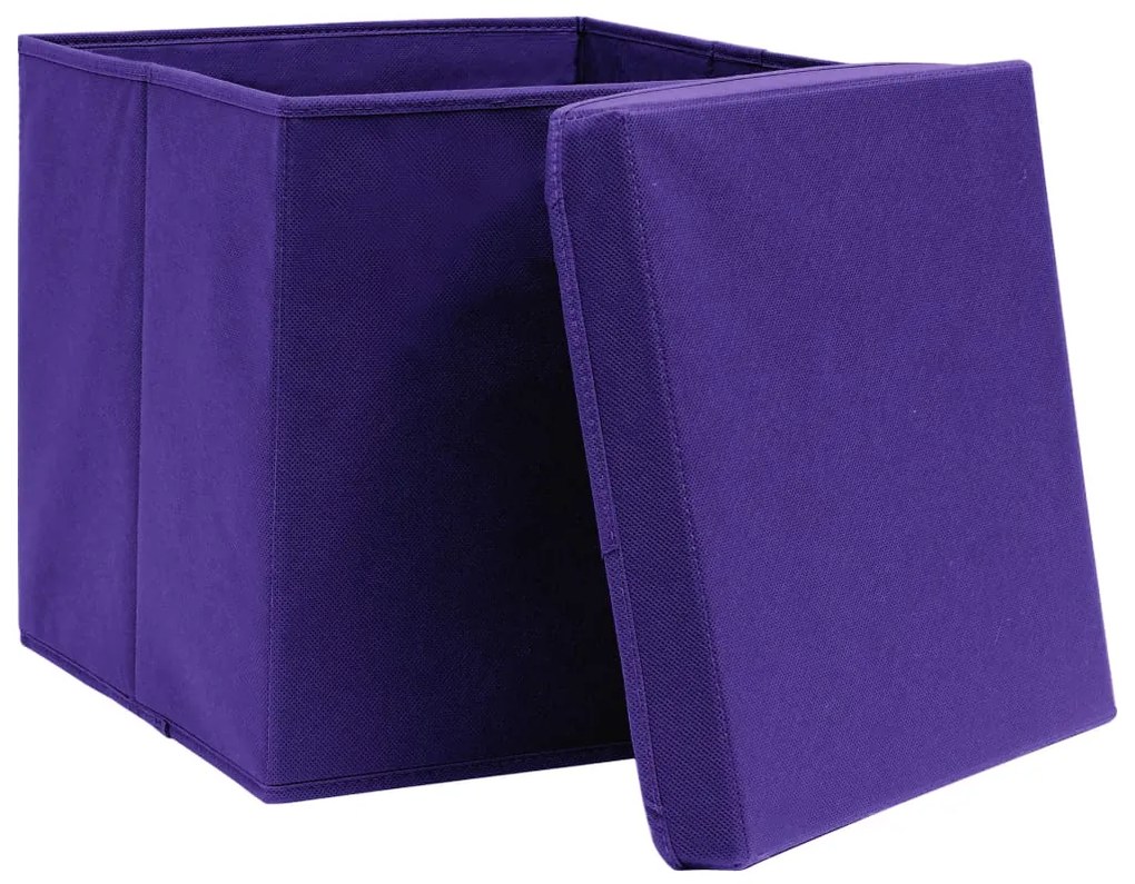 Caixas de arrumação com tampas 10 pcs 32x32x32 cm tecido roxo