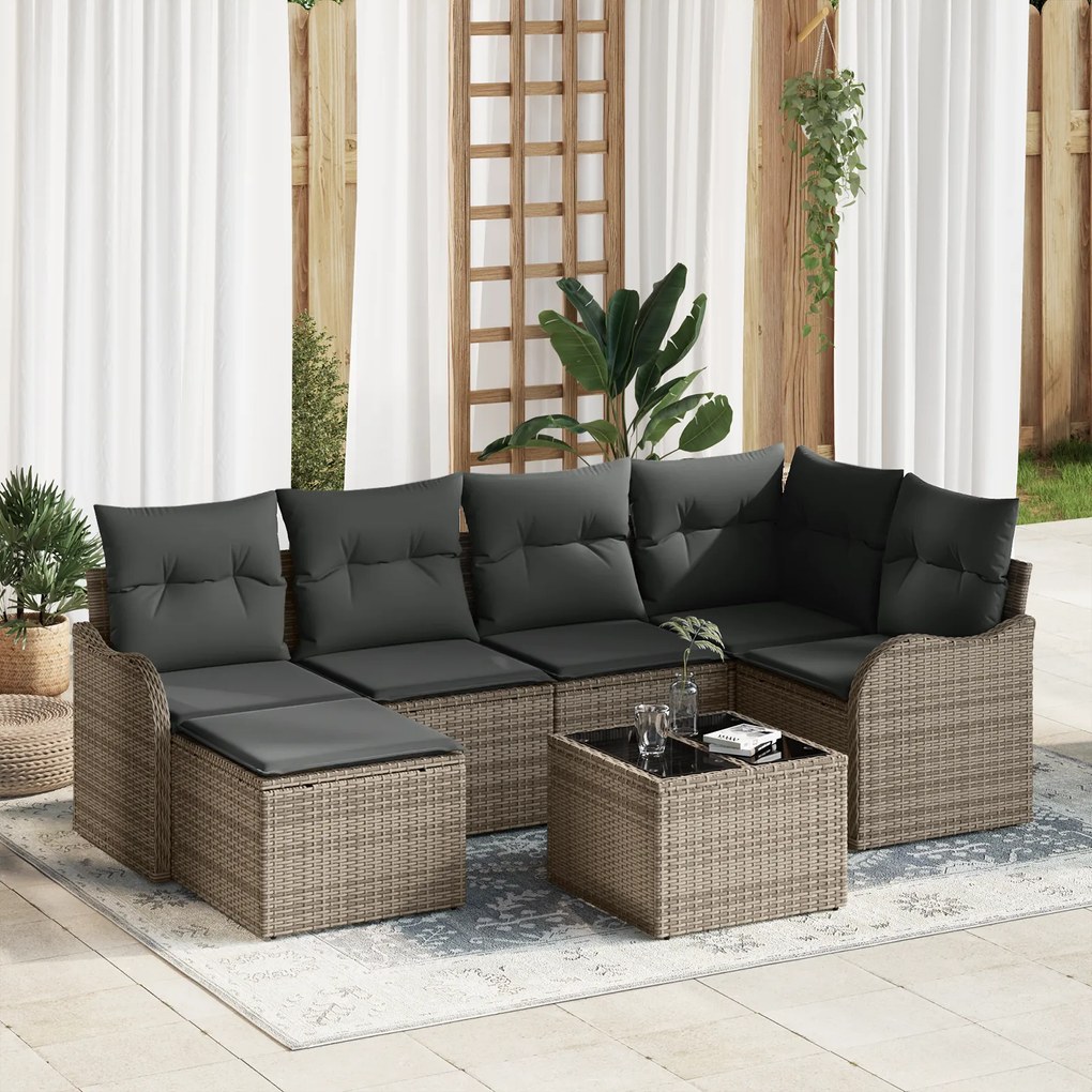 Conjunto de Sofá de Jardim VidaXL de 6 Peças com Almofadas Rattan Poli