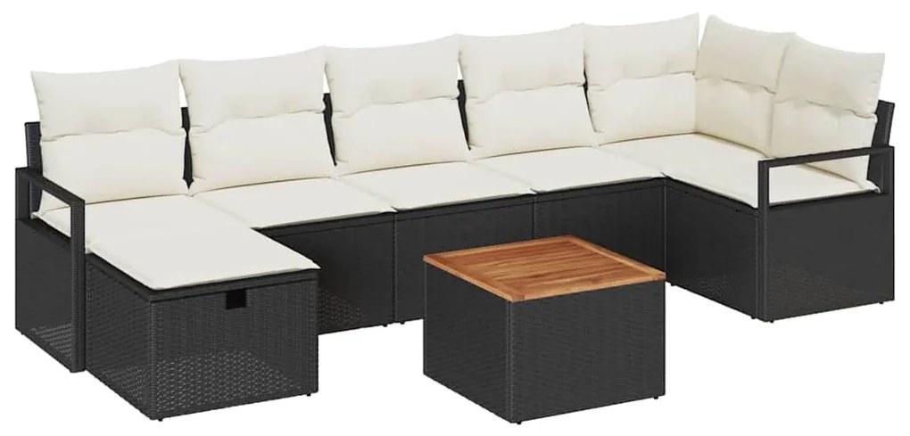 Conjunto de Sofás de Jardim vidaXL 8 Peças com Almofadas Preto Rattan