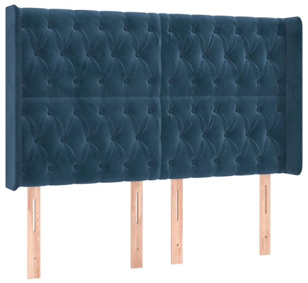 Cabeceira cama c/ luzes LED veludo 163x16x118/128cm azul-escuro