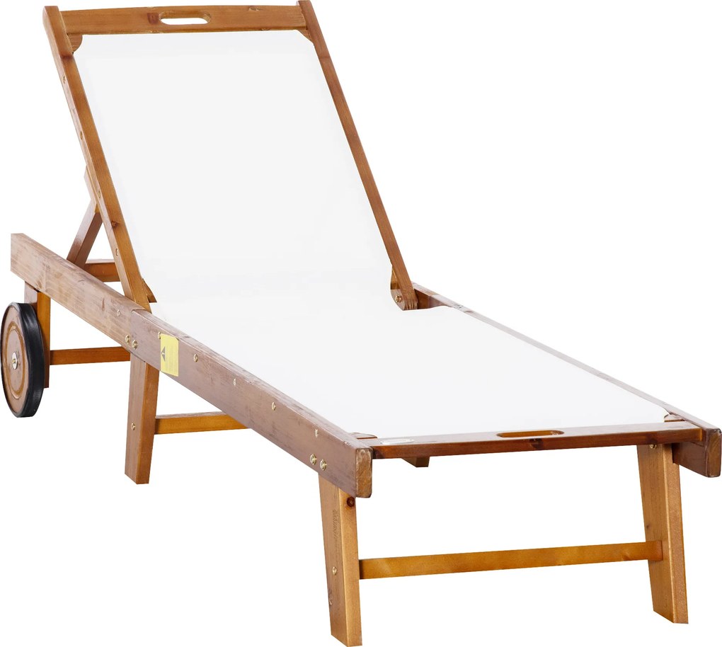 Outsunny Espreguiçadeira Reclinável Relax para Jardim Móveis de Jardim Madeira de Acácia Têxtil Natural+Branco 198 x 55 x 30-88,5 cm | Aosom Portugal