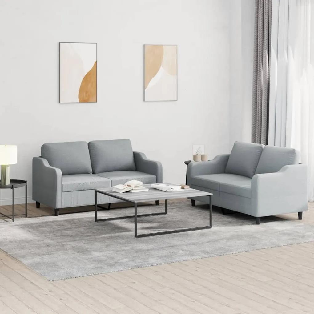 3201802 vidaXL 2 pcs conjunto de sofás com almofadões tecido cinzento-claro
