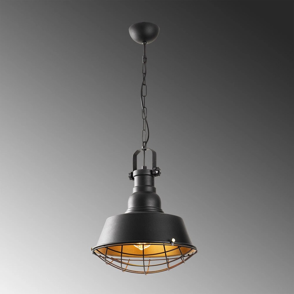 Candeeiro Suspenso Saglam – Preto e Dourado – Diâmetro 30 cm, Altura 8