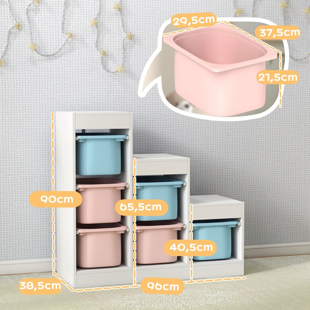 Móvel de Arrumação para Brinquedos, 96 x 38,5 x 90 cm, 6 Caixas Amovíveis, multicolorido