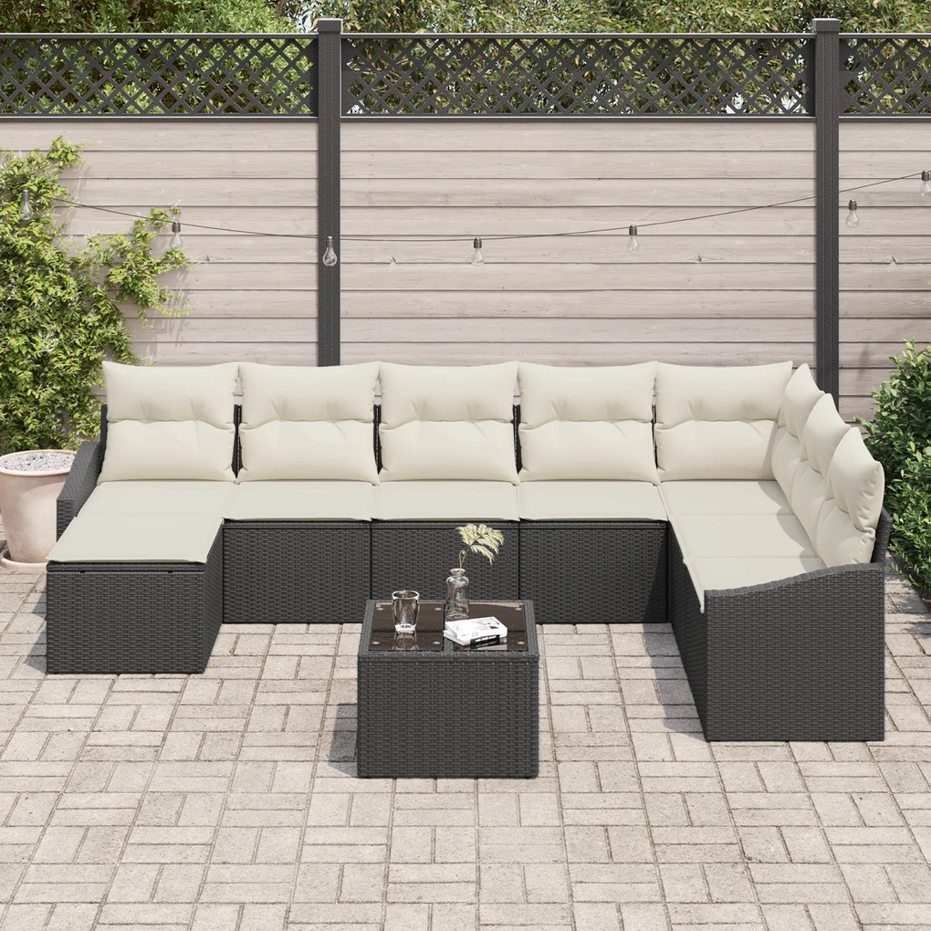 Conjunto de Jantar de Jardim de 8 Peças com Almofadas em Rattan Poly B