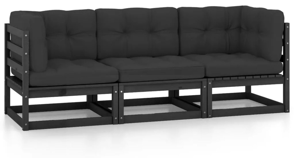 vidaXL Sofá de jardim 3 lugares com almofadões pinho maciço
