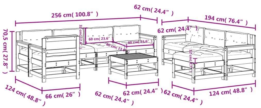 10 pcs conjunto lounge de jardim c/ almofadões pinho impregnado