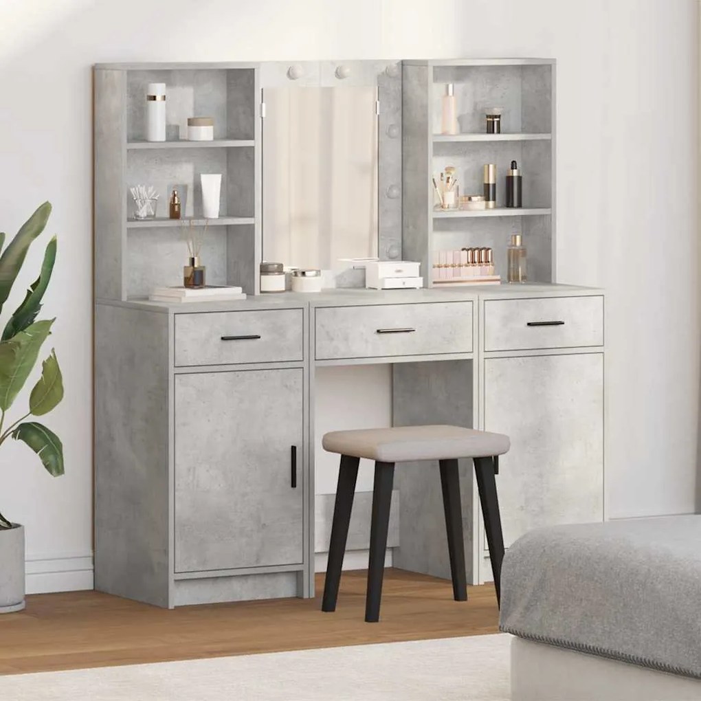 vidaXL Conjunto de Mesa de Vestir 3 pcs Cinzento 50 x 41 x 135 cm