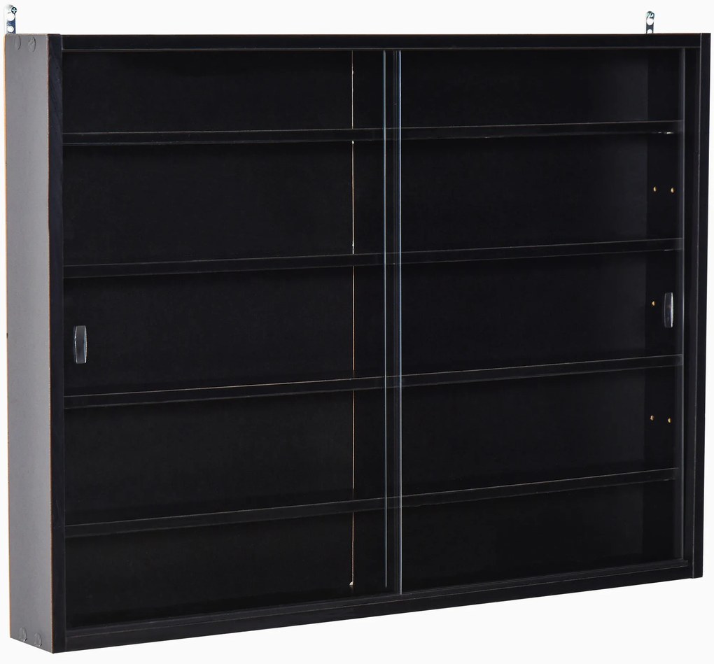 HOMCOM Vitrine de Parede de Madeira com Prateleiras Ajustáveis e 2 Portas Corredeiras de Vidro para Coleções Perfumes 80x9,5x60cm Preto