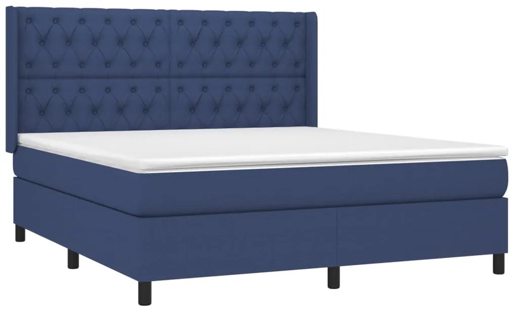 Cama com molas/colchão 160x200 cm tecido azul