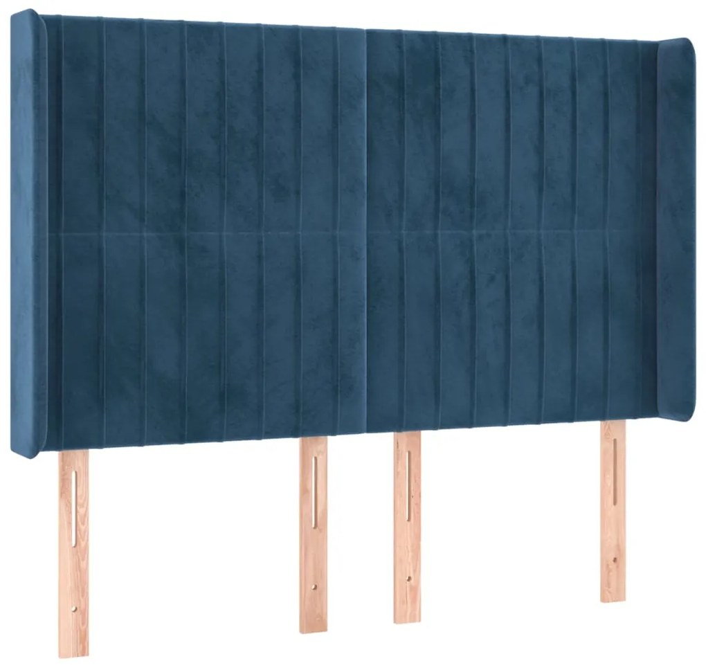 Cama box spring c/ colchão/LED 140x200 cm veludo azul-escuro