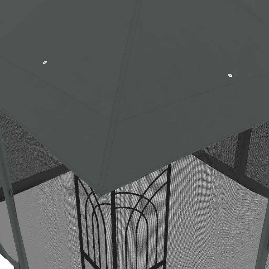 Gazebo c/ teto duplo/paredes de malha 2,94x2,94 m aço antracite