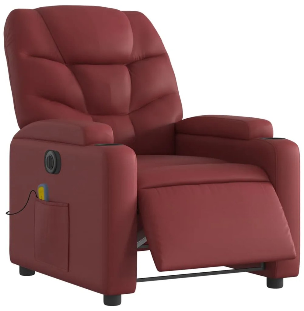 Poltrona massagens reclin. elétrica couro artif. vermelho-tinto