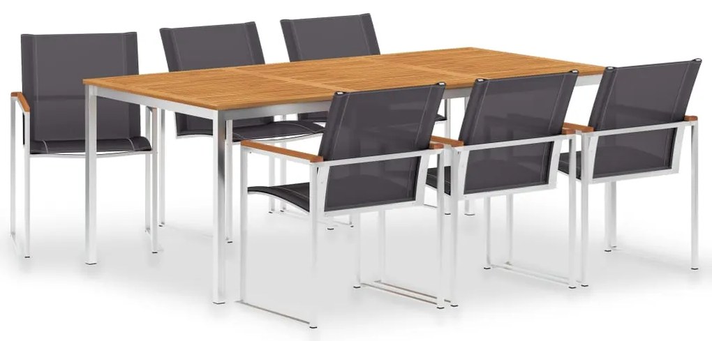 vidaXL 7 pcs conjunto de jantar textilene e aço inoxidável