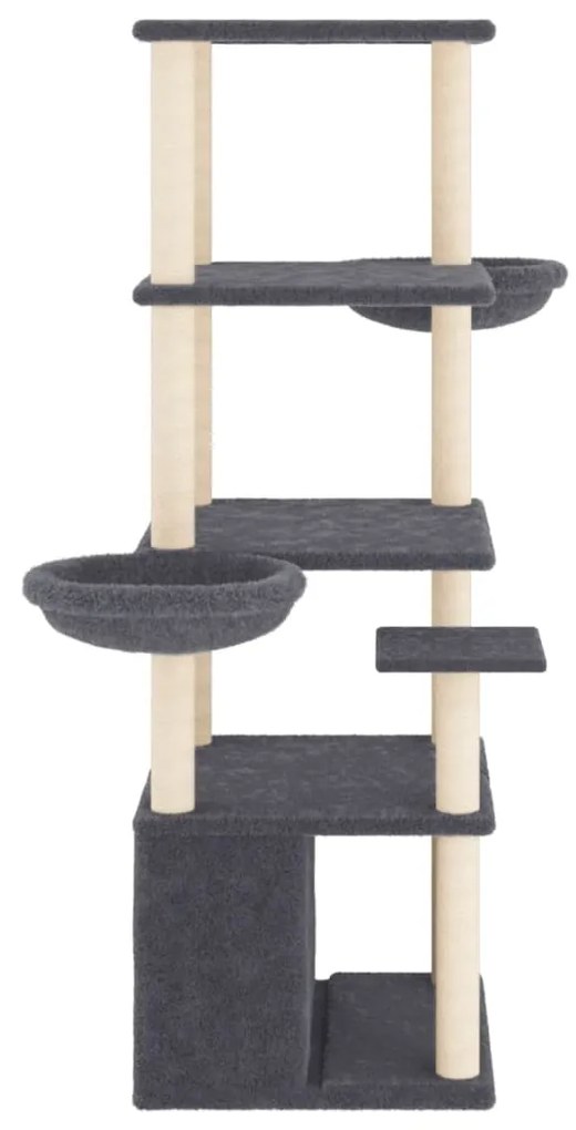 Árvore p/ gatos c/ postes arranhadores sisal 147cm cinza-escuro