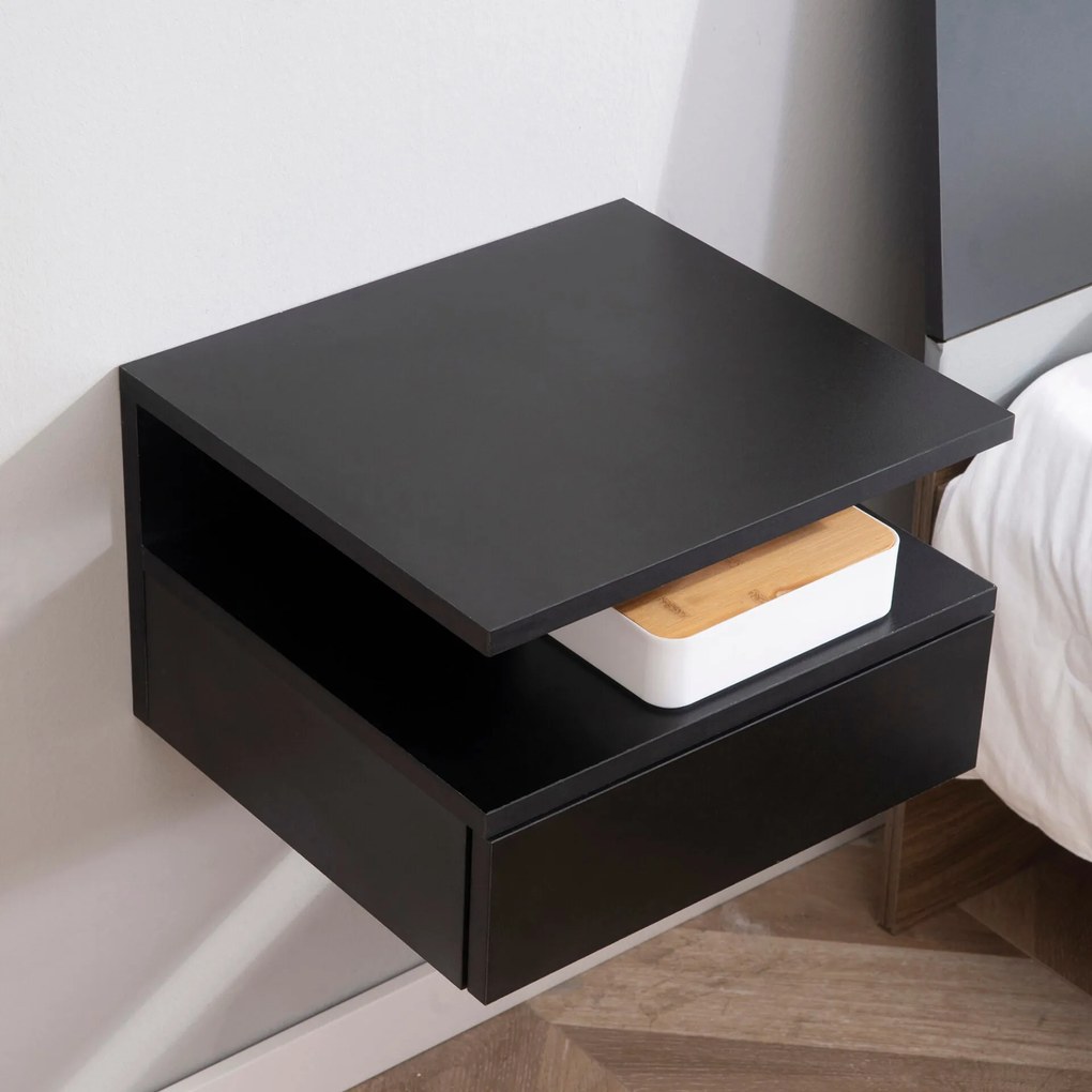 Conjunto de 2 Mesinhas de Cabeceira Flutuantes - Preto - Design Modern