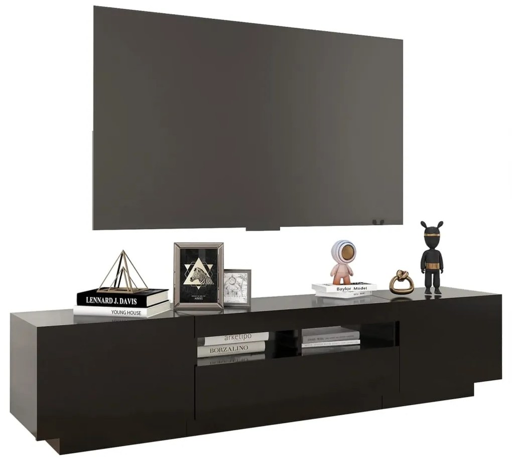 Móvel de TV com luzes LED 180x35x40 cm preto