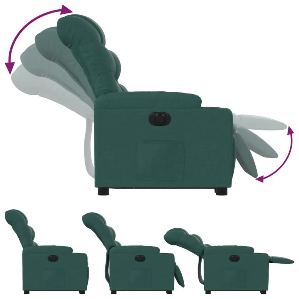 Poltrona reclinável elevatória elétrica tecido verde-escuro